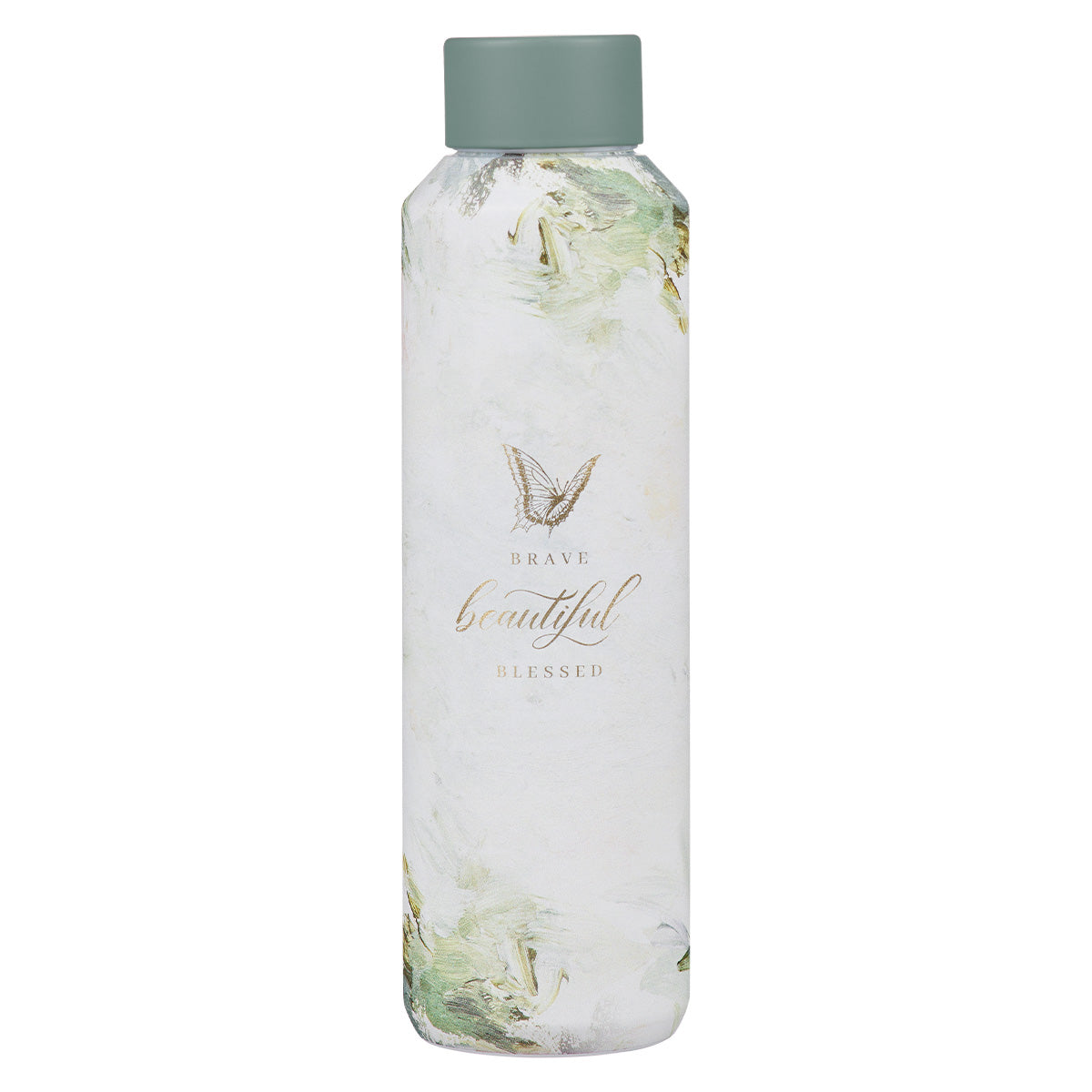 Brave, Beautiful, Blessed White & Green Stainless Steel Water Bottle
