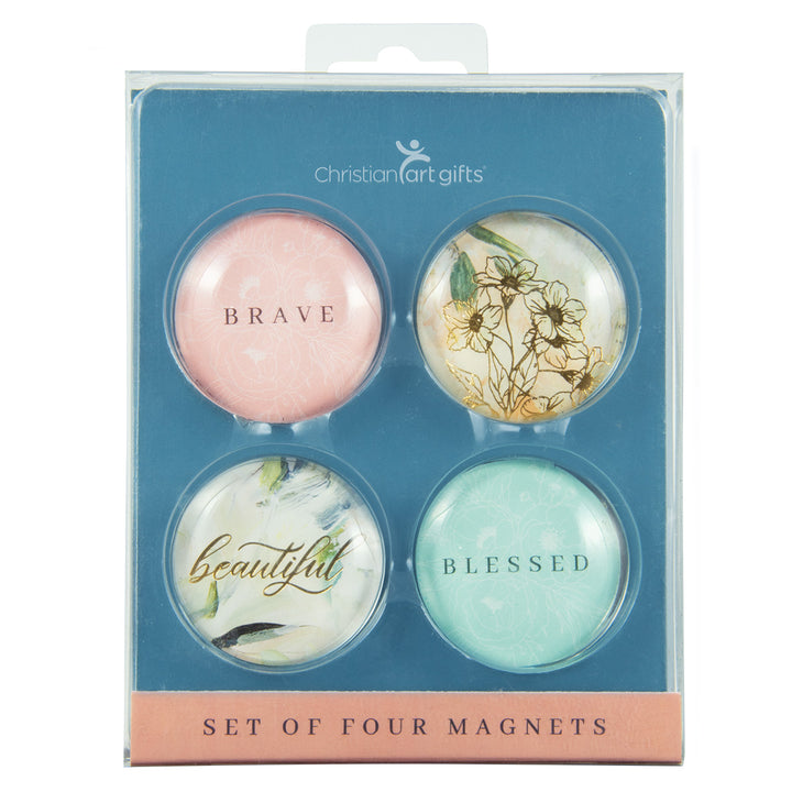 Brave, Blessed, Beautiful Glass Magnetic Set Of 4