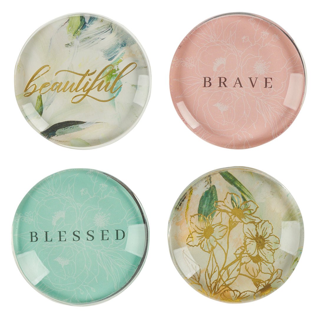 Brave, Blessed, Beautiful Glass Magnetic Set Of 4