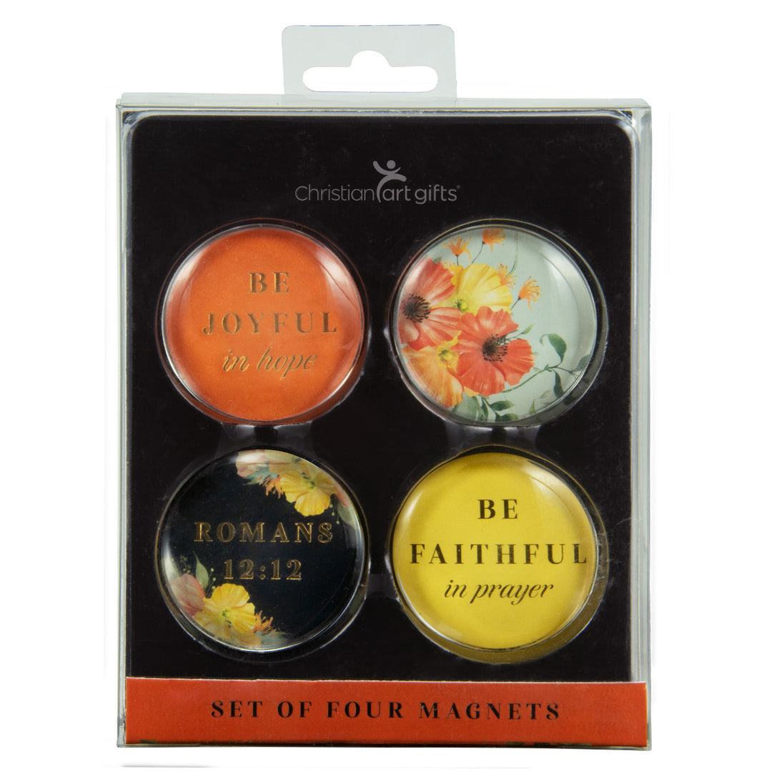 Be Joyful In Hope, Be Faithful In Prayer Glass Magnetic Set Of 4 - Romans 12:12