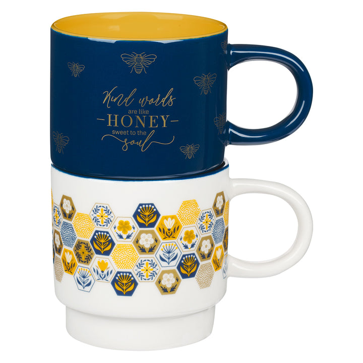 Kind Words Are Like Honey Stackable Two Piece Ceramic Mug Set - Proverbs 16:24