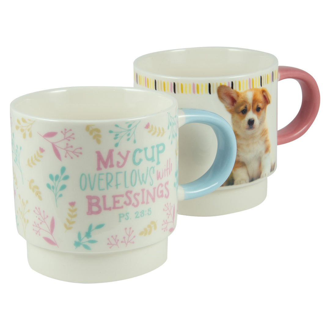 My Cup Overflows With Blessings Stackable Two Piece Ceramic Mug Set - Psalms 23:5