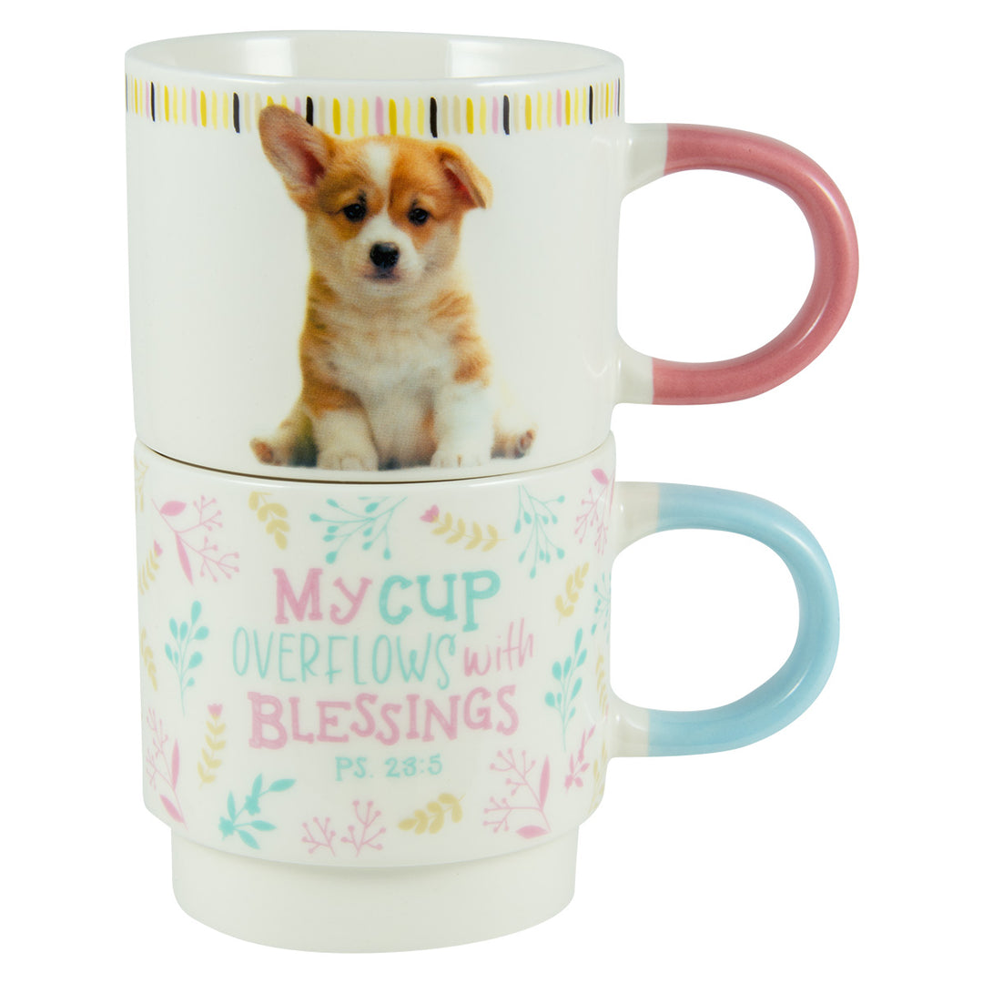 My Cup Overflows With Blessings Stackable Two Piece Ceramic Mug Set - Psalms 23:5