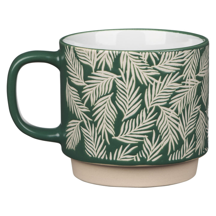 Bloom With Grace Dark Green Ceramic Mug With Leaf Motif