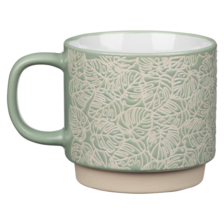 Keep Growing Light Shade Of Green Ceramic Mug With Leaf Motif