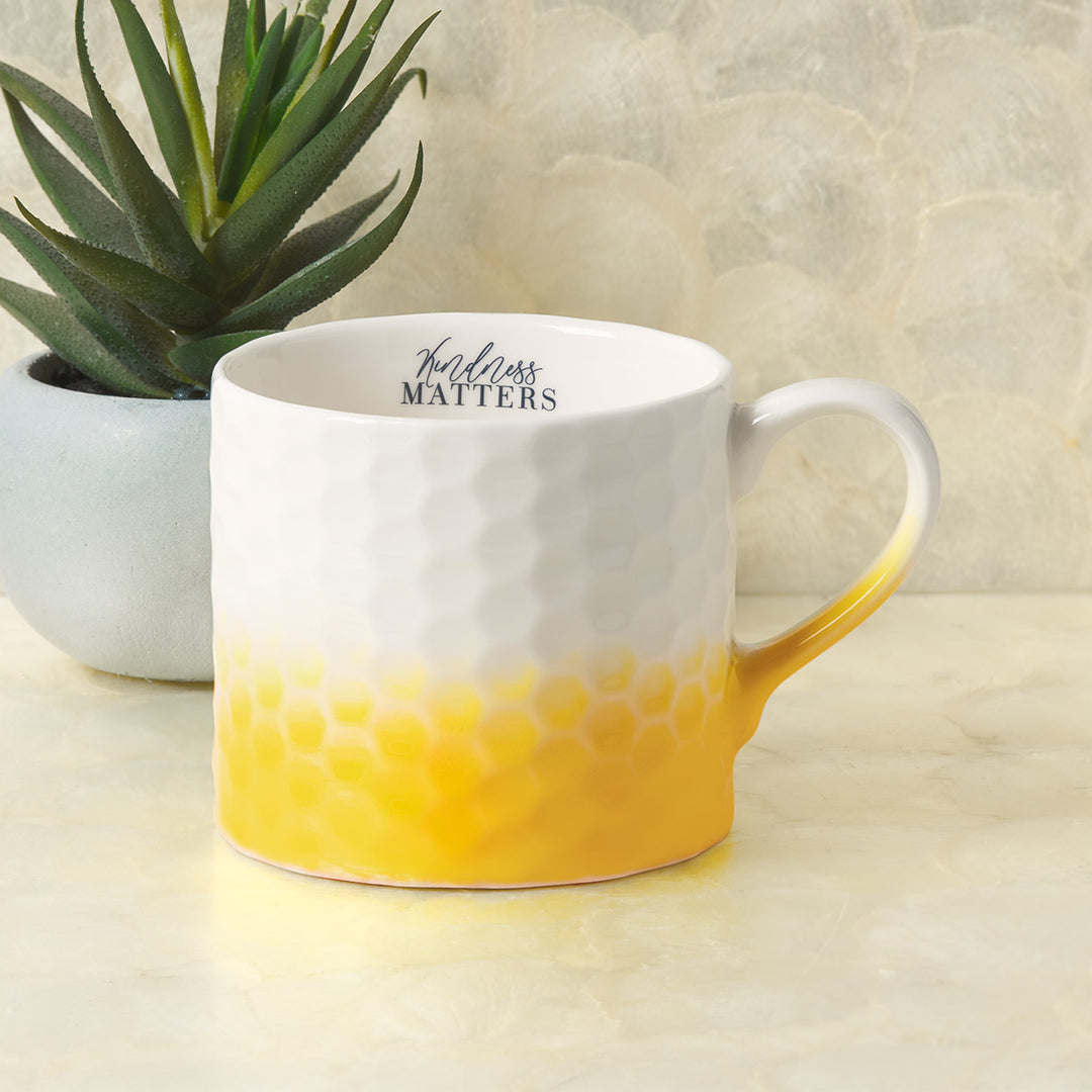 Kindness Matters White & Yellow Ceramic Mug - Proverbs 16:24