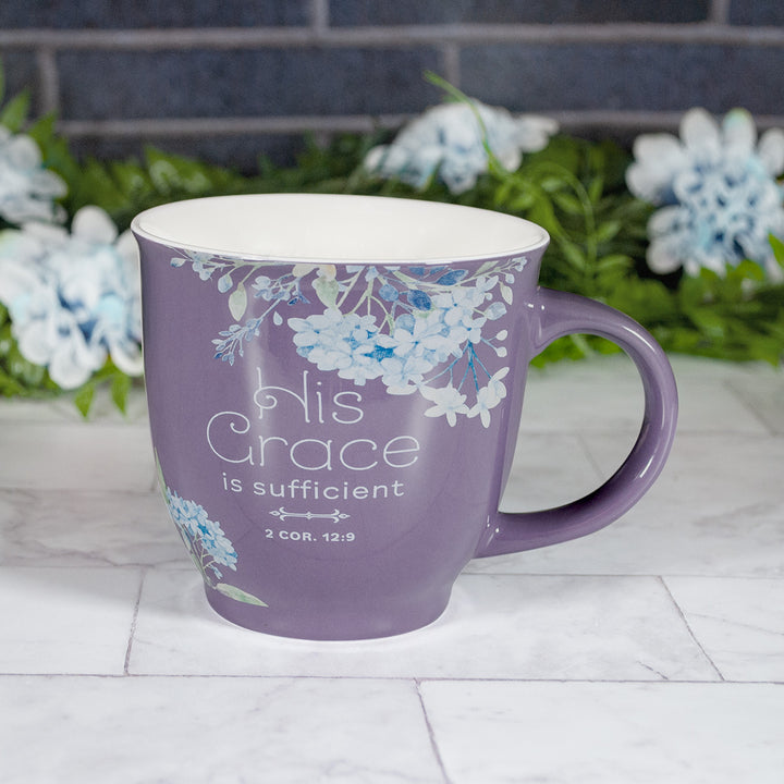 His Grace Is Sufficient Purple Ceramic Mug - 2 Corinthians 12:9