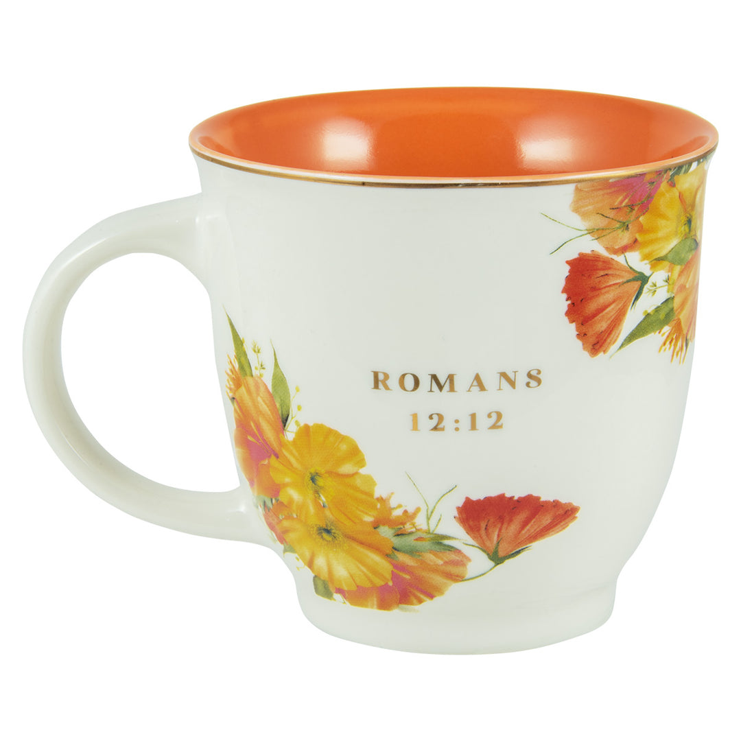 Be Joyful In Hope Ceramic Mug With Orange Interior - Romans 12:12