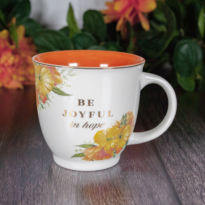 Be Joyful In Hope Ceramic Mug With Orange Interior - Romans 12:12