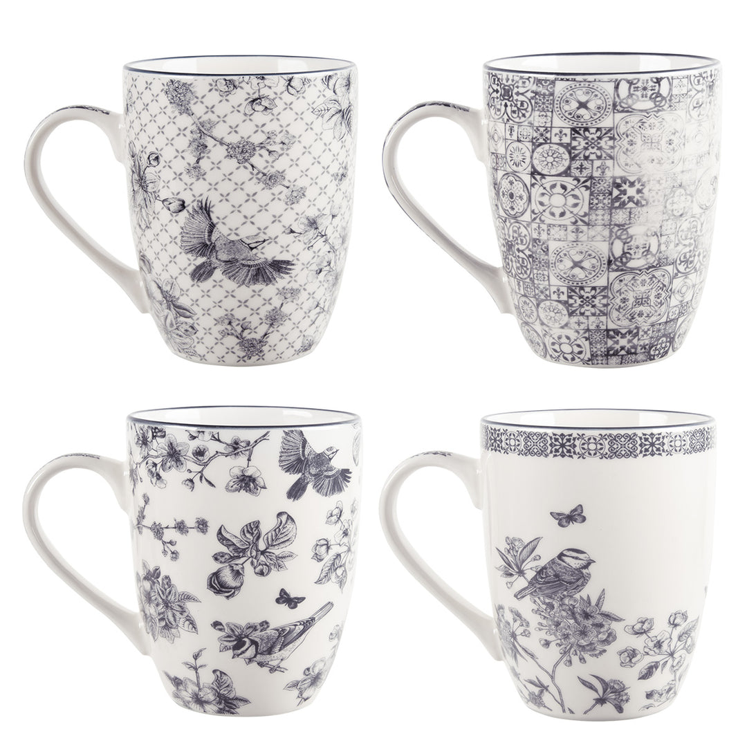 Song Collection White & Navy Four Piece Ceramic Mug Set