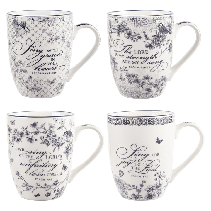 Song Collection White & Navy Four Piece Ceramic Mug Set