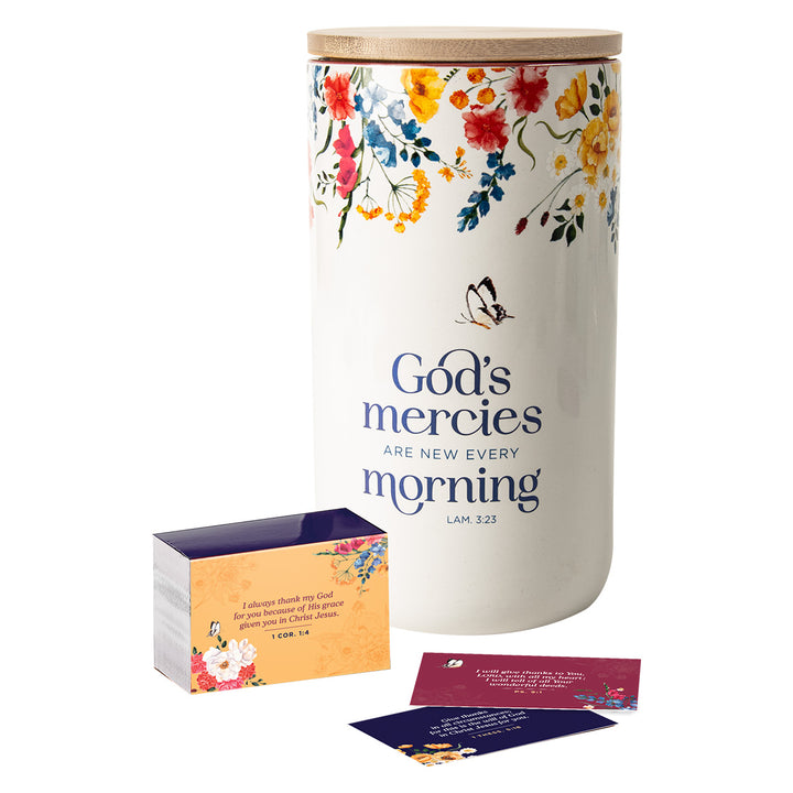 God's Mercies Are New Every Morning Ceramic Gratitude Jar With Cards - Lamentations 3:23
