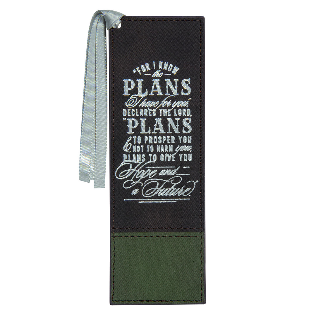 For I Know The Plans I Have For You Brown & Green Faux Leather Pagemarker - Jeremiah 29:11