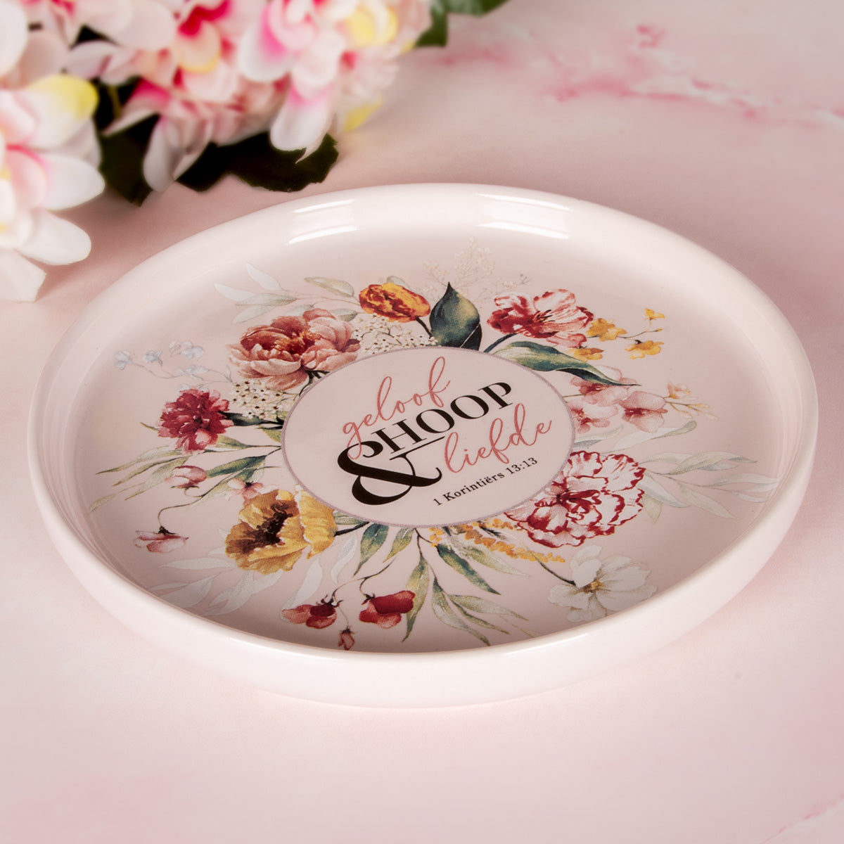 Geloof, Hoop En Liefde Afrikaans Ceramic Trinket Tray - 1 Korintiërs 13:13