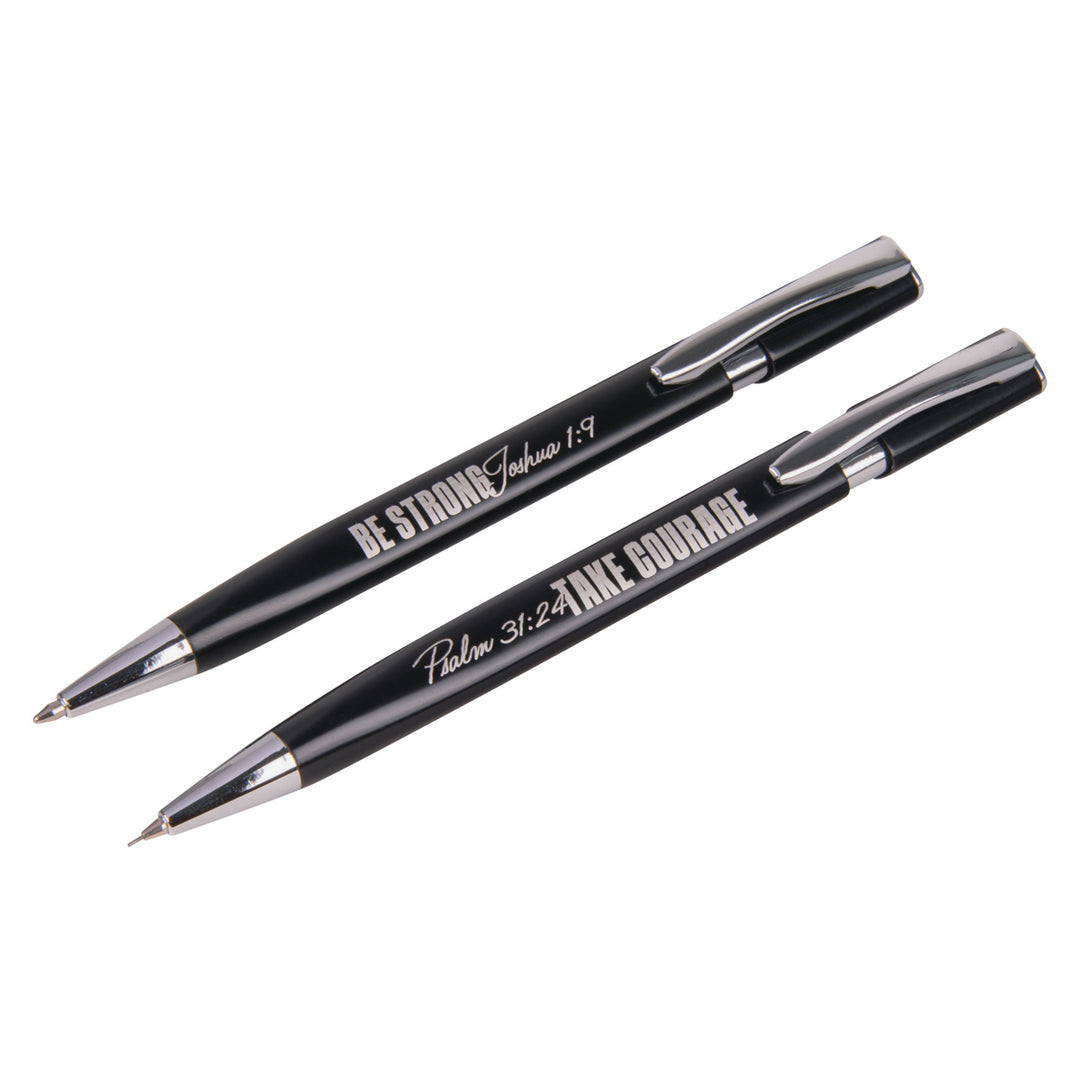 Be Strong, Take Courage Executive Black Pen and Pencil Set