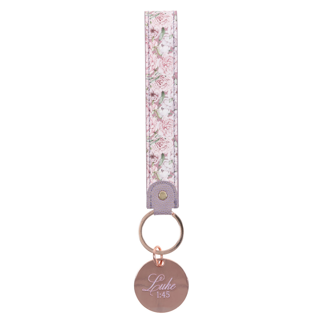 Blessed Is She Faux Leather Key Ring - Luke 1:45