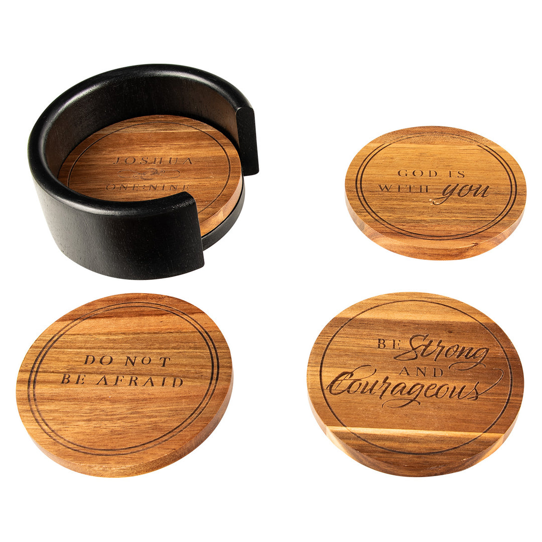 Be Strong And Courageous 4 Piece Wooden Coaster Set