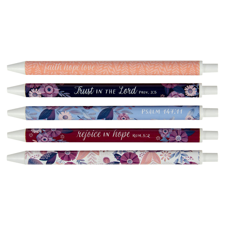 Hope In The Lord Five Piece Retractable Pen Set - Proverbs 3:5