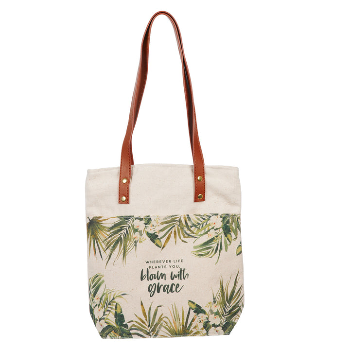 Wherever Life Plants You Bloom With Grace Cotton Canvas Tote Bag