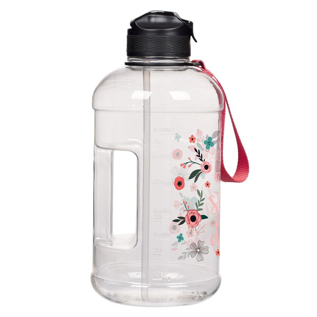 She is Clothed with Strength and Dignity Plastic Water Bottle with Sleeve and Strap