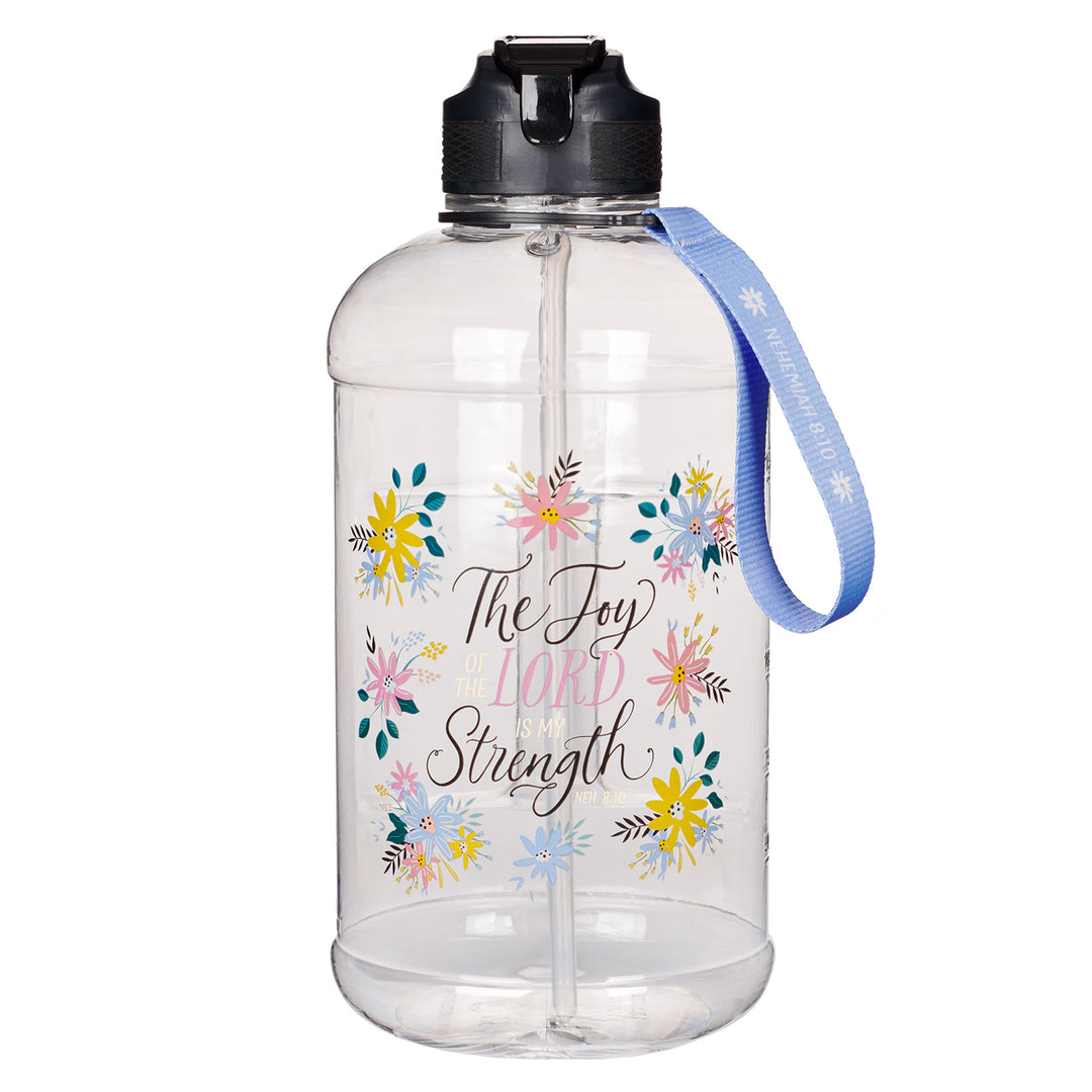 The Joy of the Lord Is My Strength Plastic Water Bottle with Sleeve and Strap