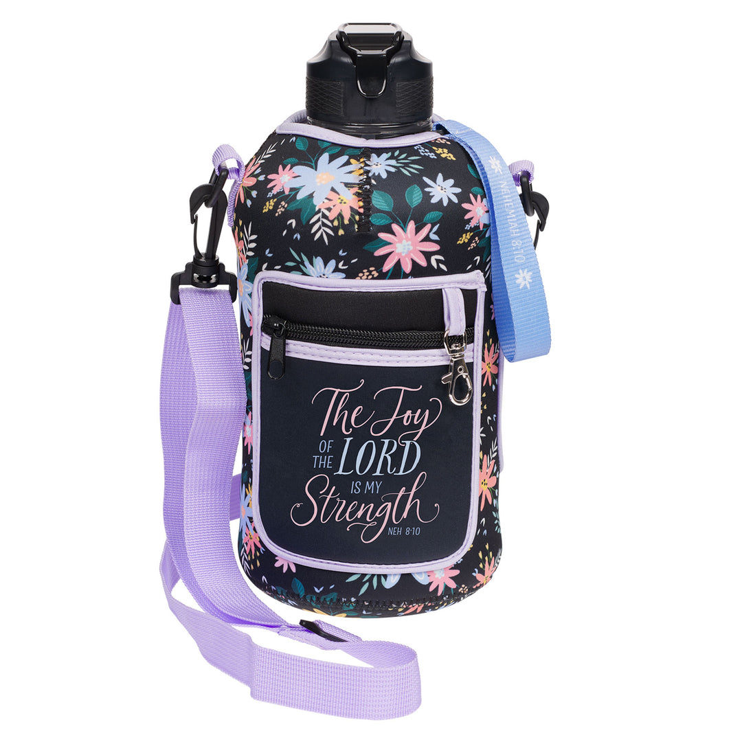 The Joy of the Lord Is My Strength Plastic Water Bottle with Sleeve and Strap