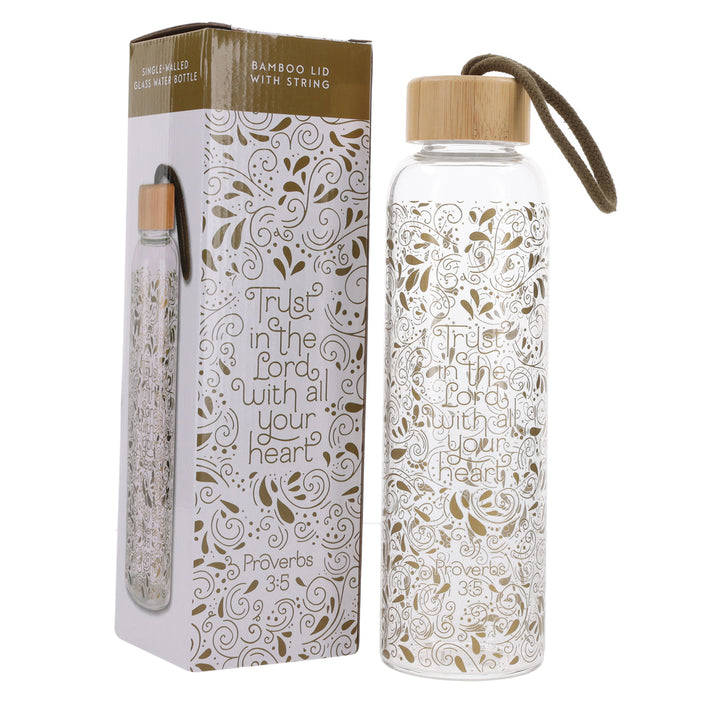 Trust In The Lord with All Your Heart Glass Water Bottle with Bamboo Lid