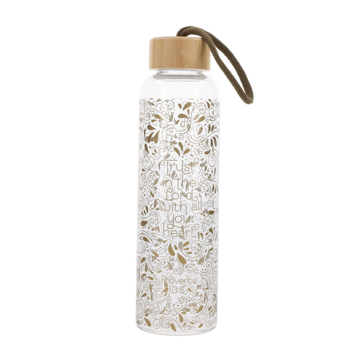 Trust In The Lord with All Your Heart Glass Water Bottle with Bamboo Lid