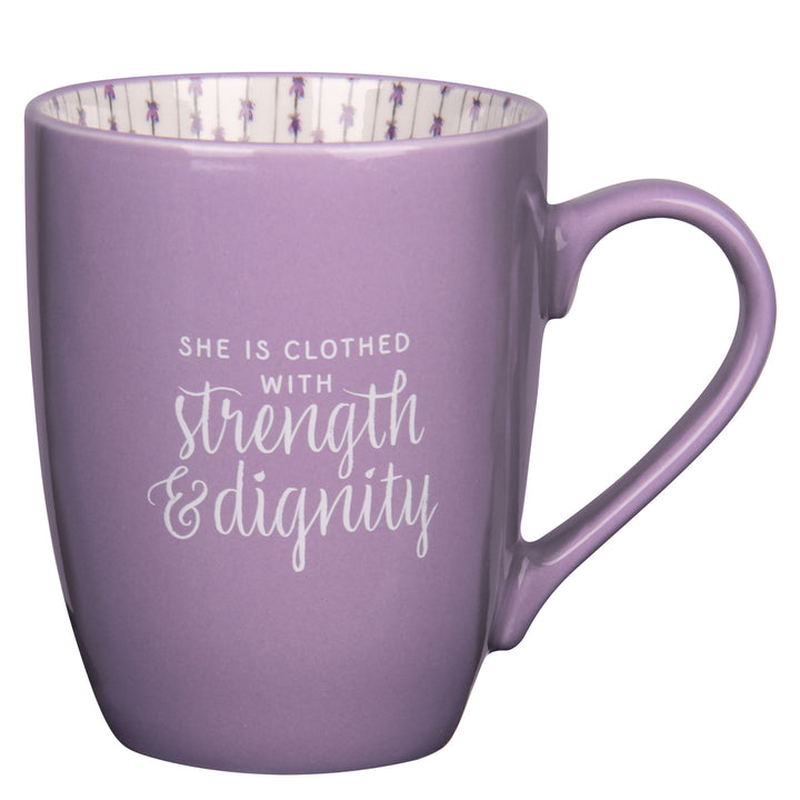 She Is Clothed with Strength and Dignity Purple Ceramic Mug