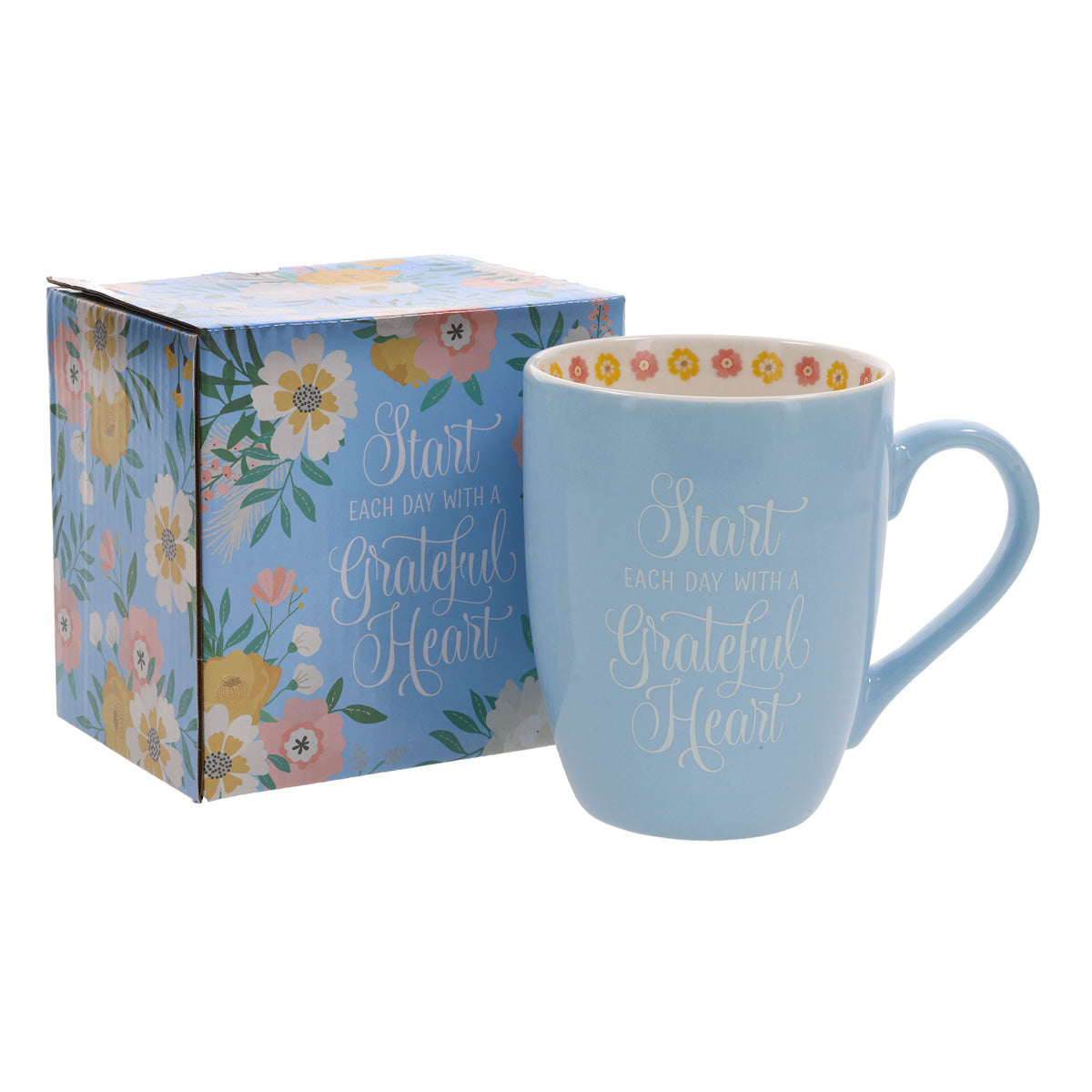 Start Each Day With A Grateful Heart Blue Ceramic Mug