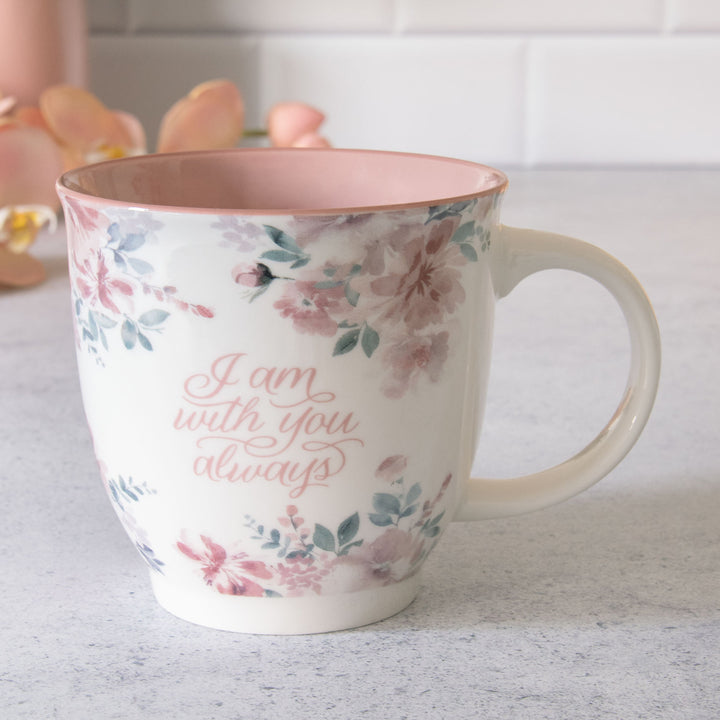 I Am with You Always Ceramic Mug with Pink Interior