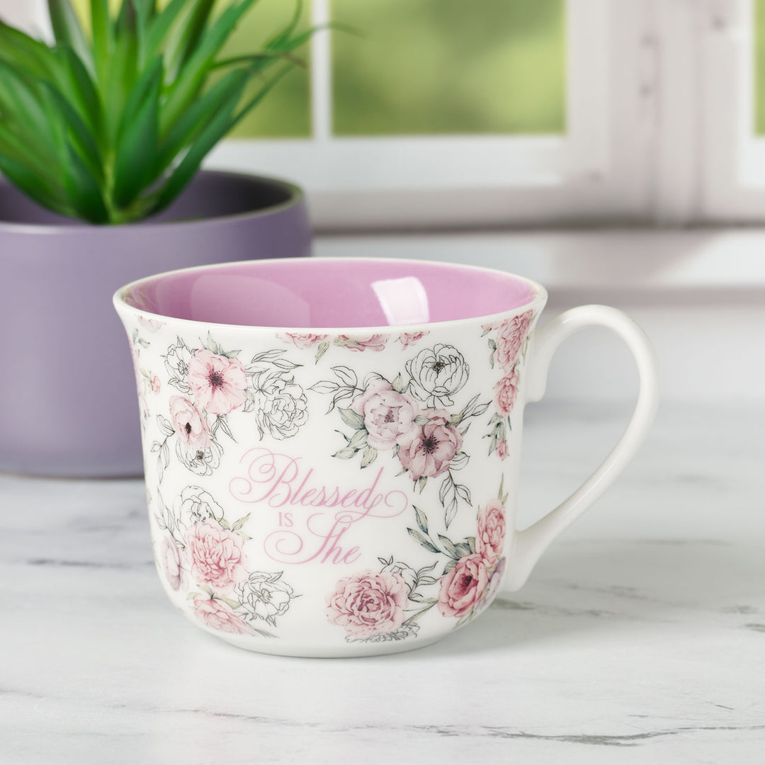 Blessed is She Ceramic Mug with Purple Interior