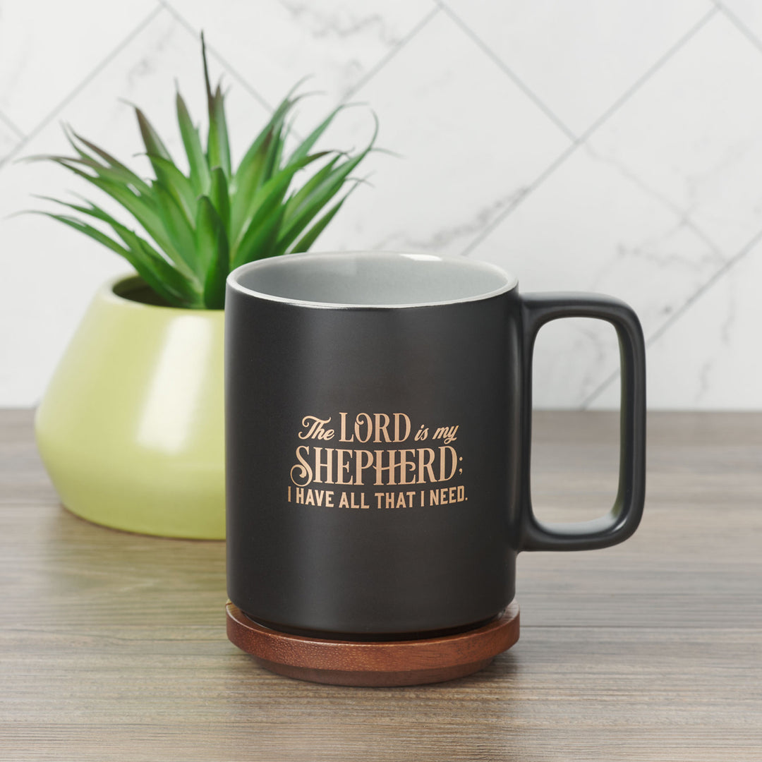 The Lord Is My Shepherd I Have All That I Need Ceramic Mug with Acacia Lid