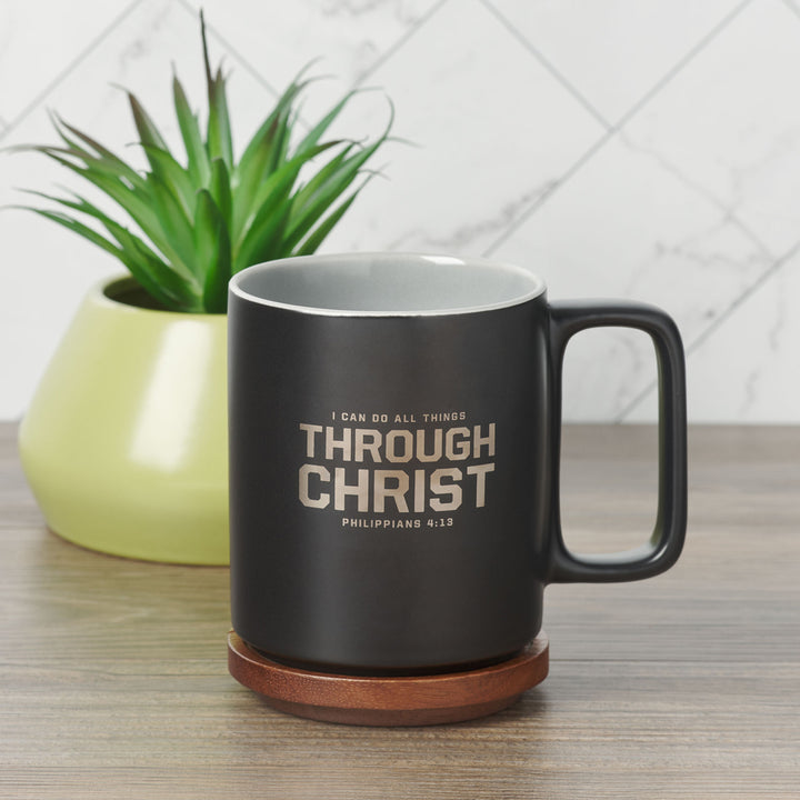 I Can Do All Things Through Christ Ceramic Mug with Acacia Lid