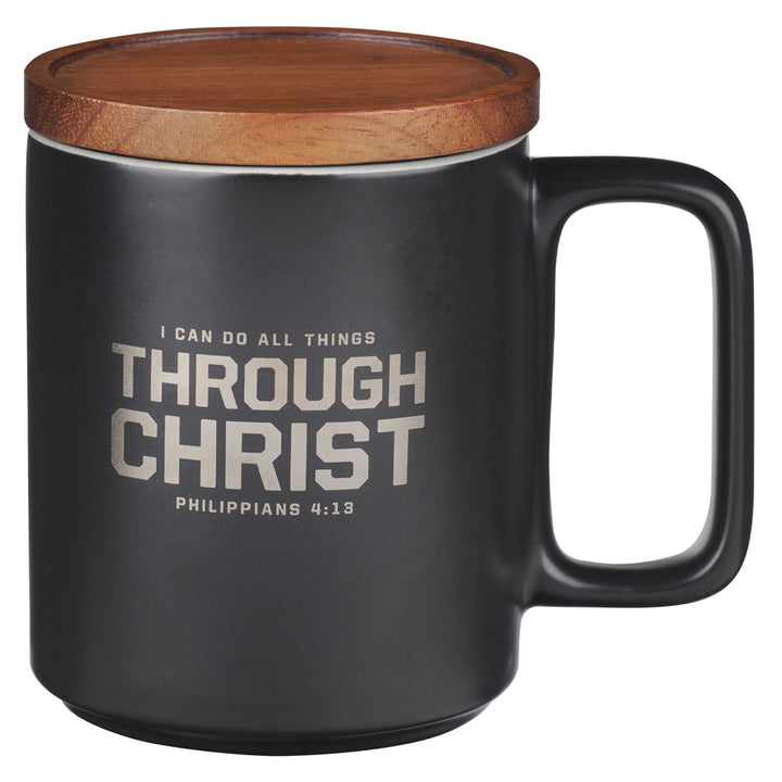 I Can Do All Things Through Christ Ceramic Mug with Acacia Lid