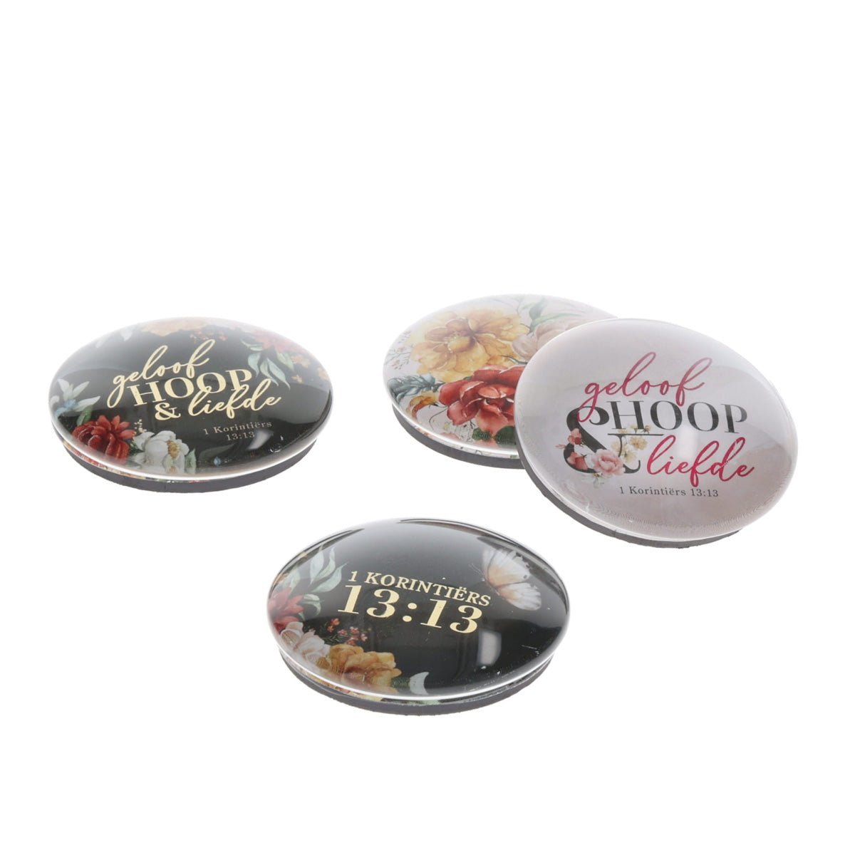Geloof Hoop en Liefde Afrikaans Four-Piece Glass Magnetic Set