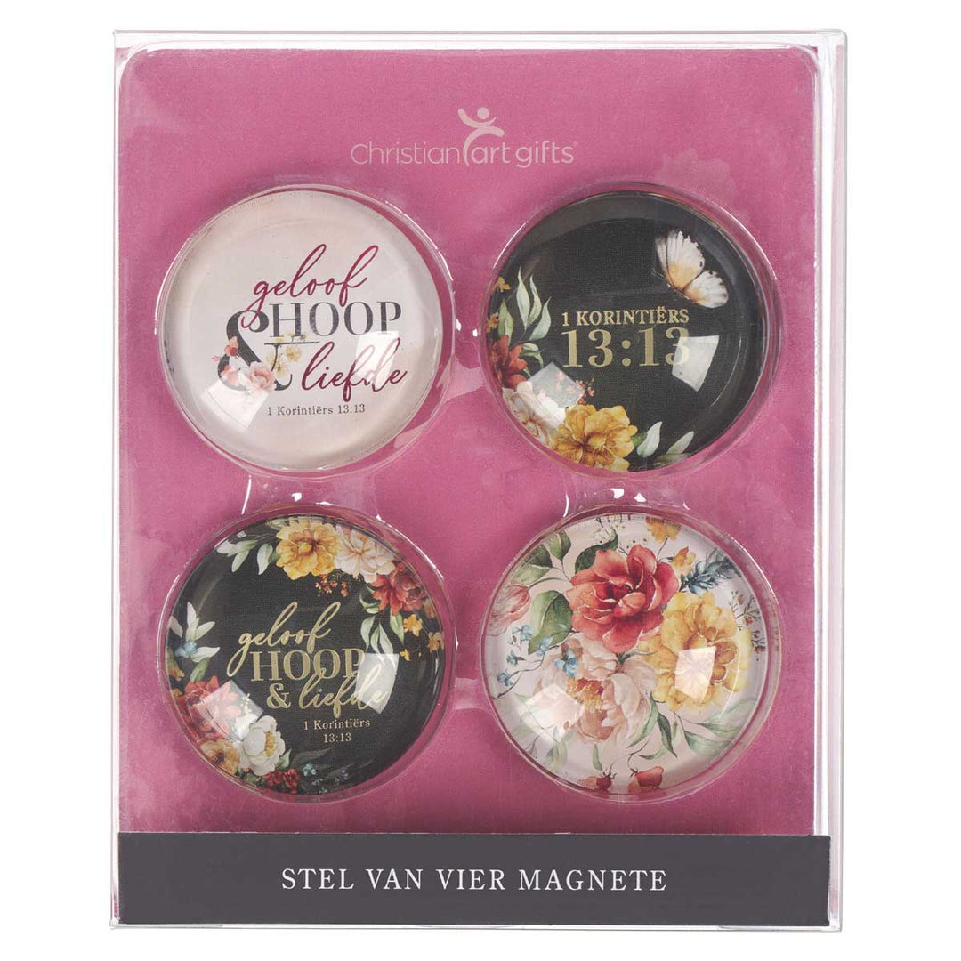 Geloof Hoop en Liefde Afrikaans Four-Piece Glass Magnetic Set