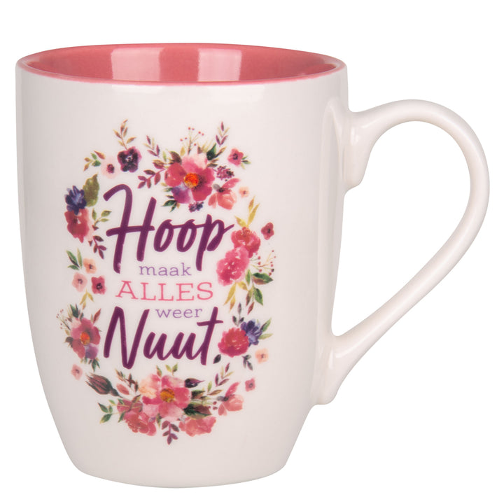 Hoop Maak Alles Weer Nuut Afrikaans Ceramic Mug with Pink Interior