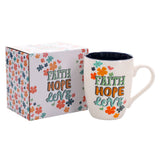 Faith Hope Love Ceramic Mug with Blue Interior