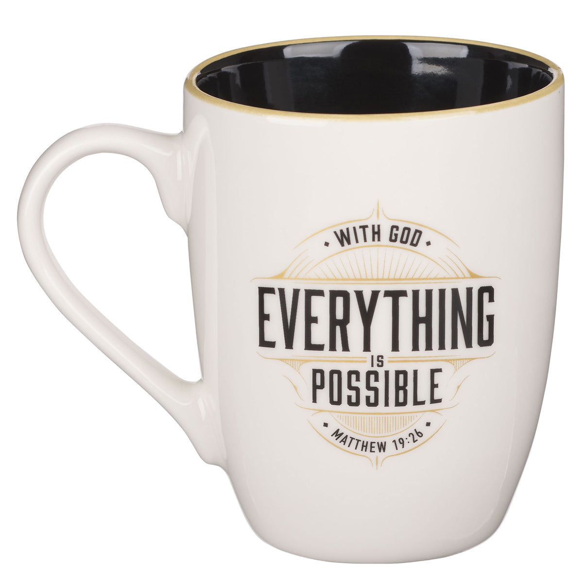 With God Everything Is Possible Ceramic Mug with Black Interior