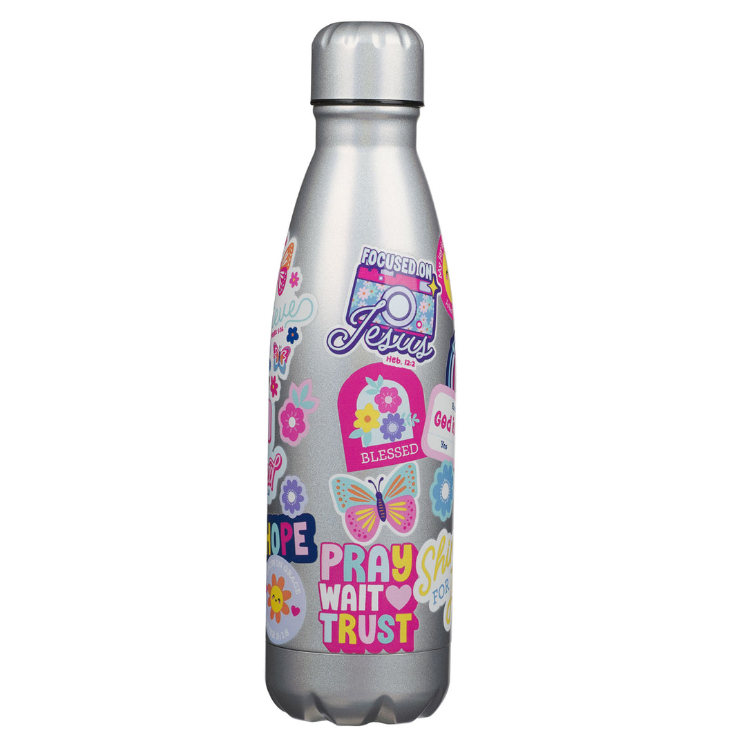 Shine for Jesus Holographic Silver Stainless Steel Water Bottle