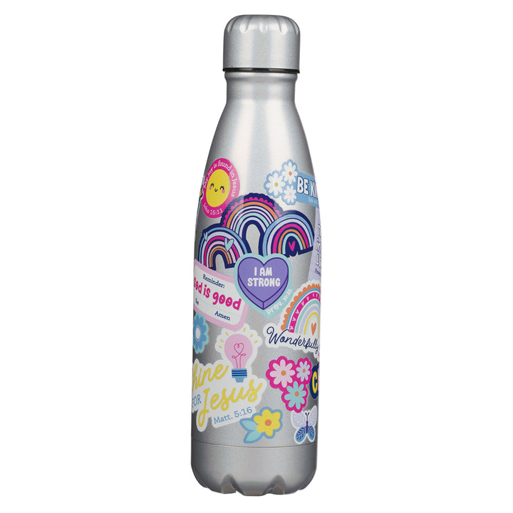 Shine for Jesus Holographic Silver Stainless Steel Water Bottle