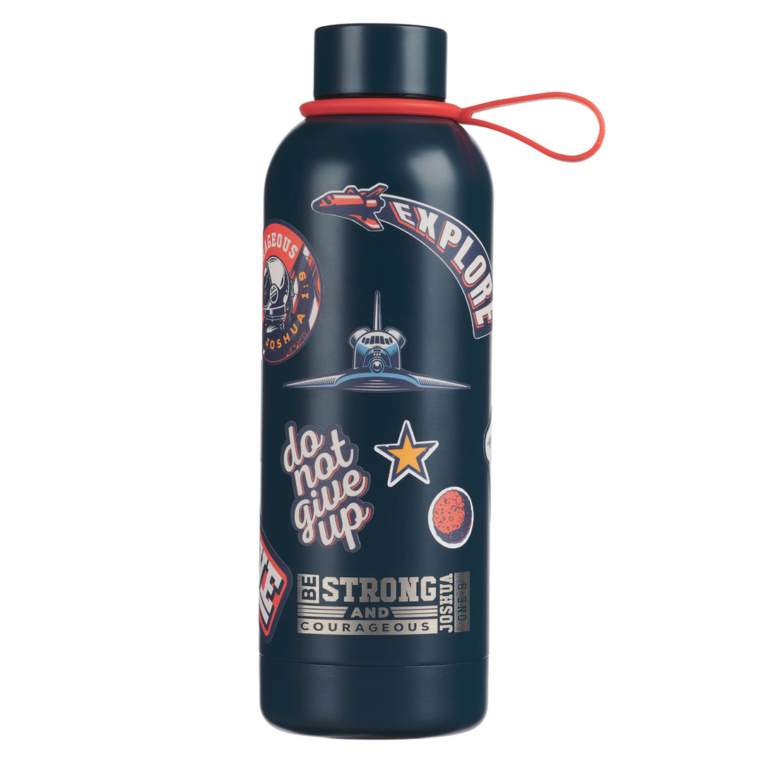 Be Strong & Courageous Navy Blue Stainless Steel Water Bottle with Decorative Sticker Sheet