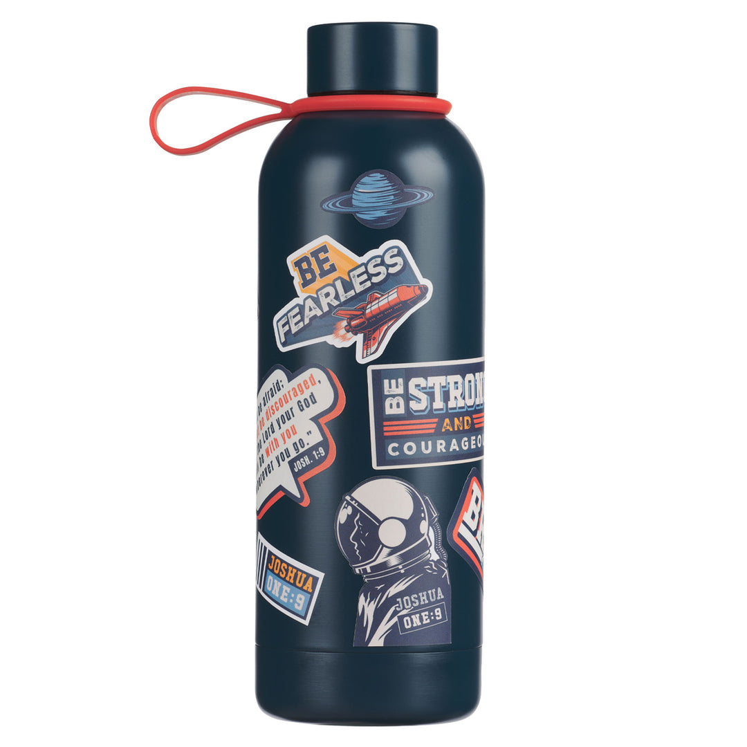 Be Strong & Courageous Navy Blue Stainless Steel Water Bottle with Decorative Sticker Sheet