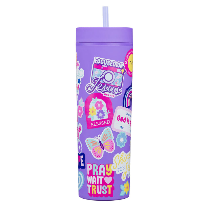 I Am Strong Purple Plastic Travel Tumbler with Straw