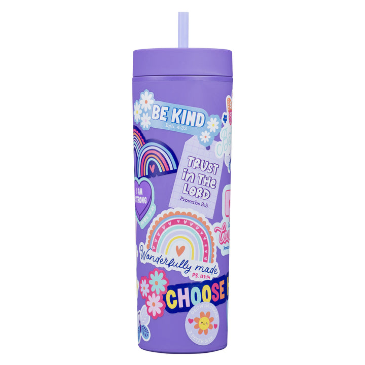 I Am Strong Purple Plastic Travel Tumbler with Straw