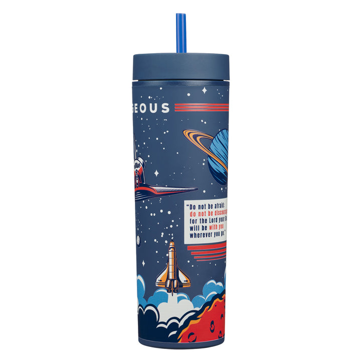 Strong and Courageous Navy Blue Plastic Travel Tumbler with Straw