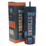 Strong and Courageous Navy Blue Plastic Travel Tumbler with Straw