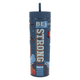 Strong and Courageous Navy Blue Plastic Travel Tumbler with Straw