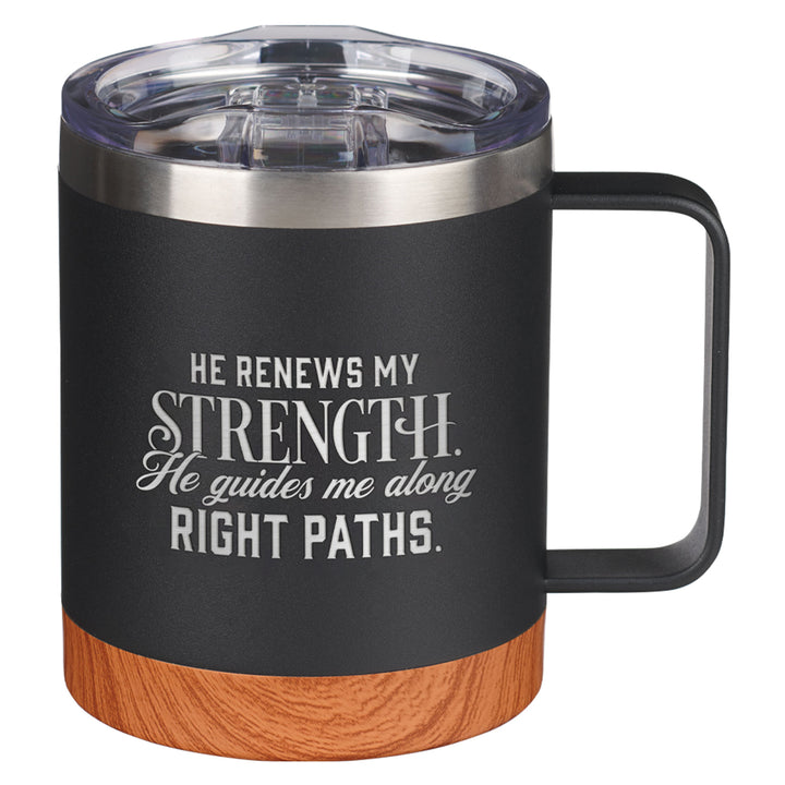 He Renews My Strength Black Stainless Steel Travel Mug